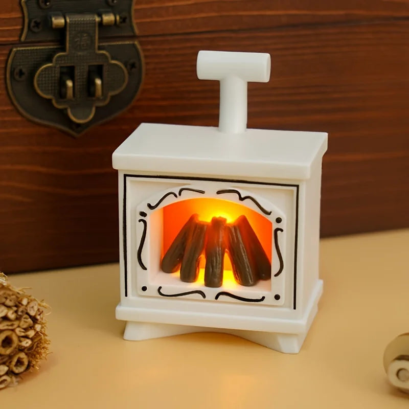 Miniaturowy kominek LED – dekoracja do domku dla lalek