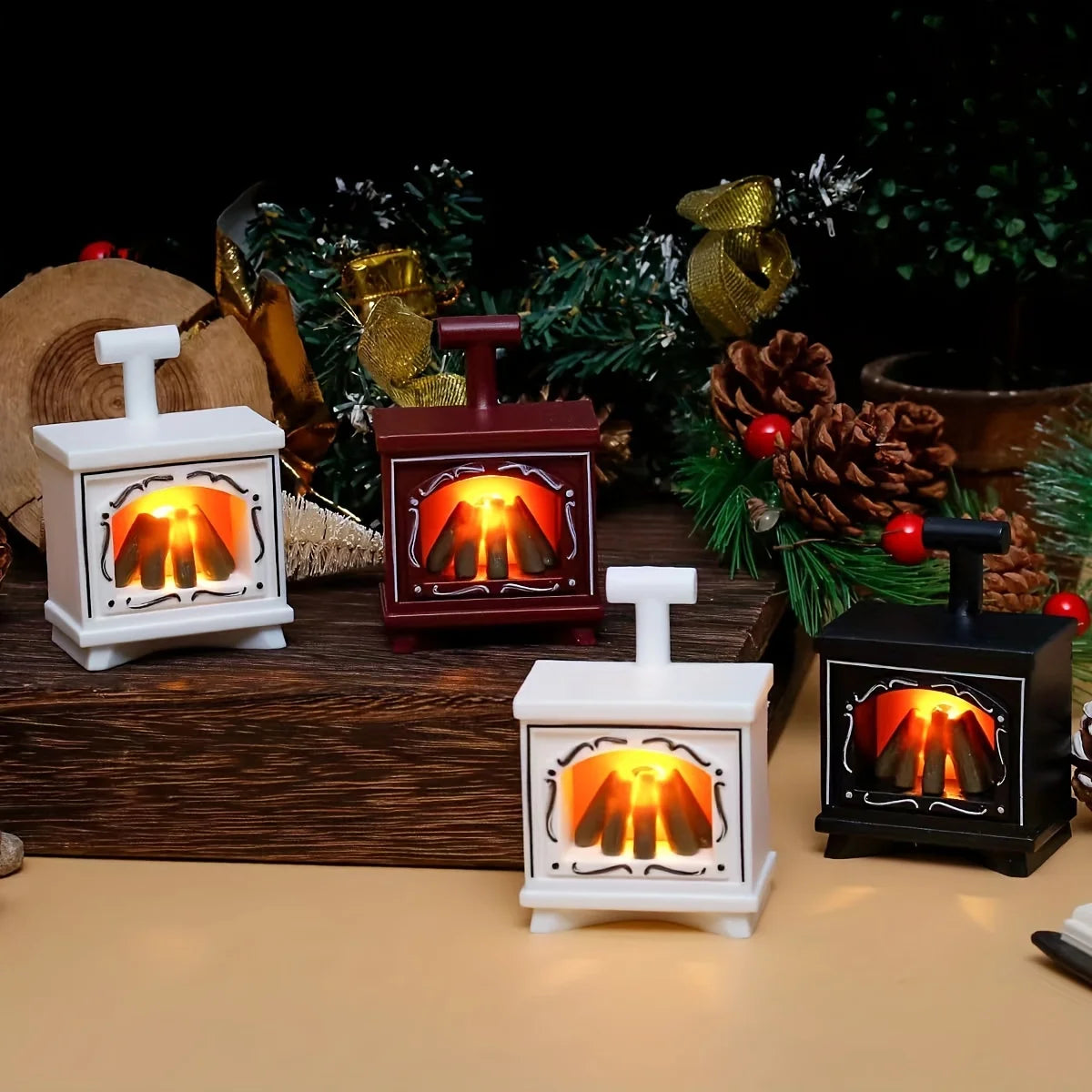 Miniaturowy kominek LED – dekoracja do domku dla lalek