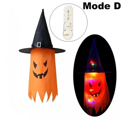 Świecący Kapelusz Czarownicy Halloween – Wisząca Latarnia do Ogrodu i Domu