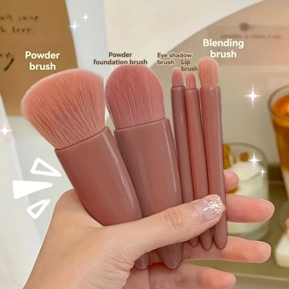 Podróżny zestaw pędzli do makijażu z lusterkiem – 5 sztuk