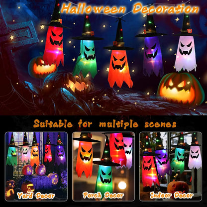 Świecący Kapelusz Czarownicy Halloween – Wisząca Latarnia do Ogrodu i Domu