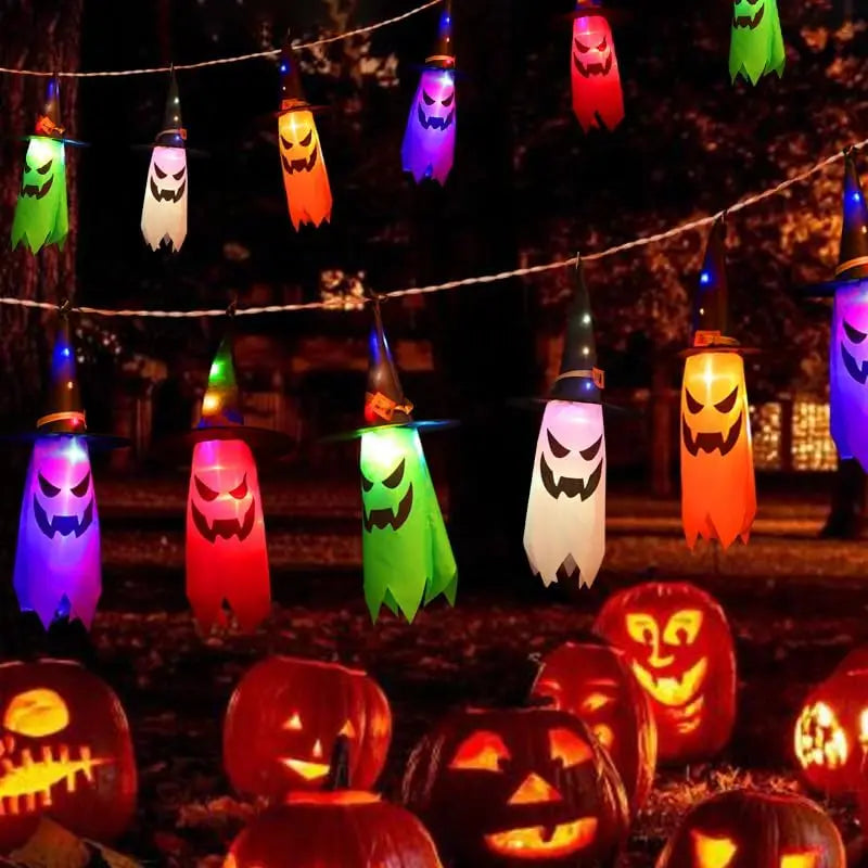 Świecący Kapelusz Czarownicy Halloween – Wisząca Latarnia do Ogrodu i Domu