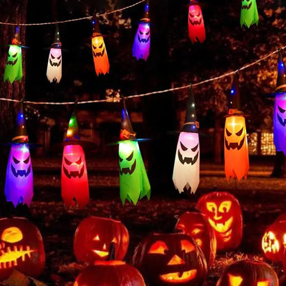 Świecący Kapelusz Czarownicy Halloween – Wisząca Latarnia do Ogrodu i Domu
