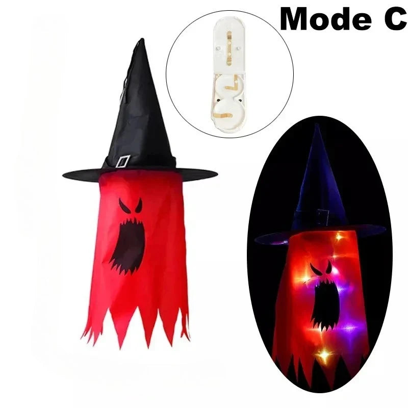 Świecący Kapelusz Czarownicy Halloween – Wisząca Latarnia do Ogrodu i Domu