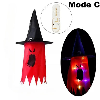 Świecący Kapelusz Czarownicy Halloween – Wisząca Latarnia do Ogrodu i Domu
