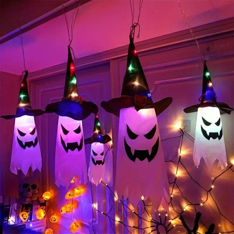 Świecący Kapelusz Czarownicy Halloween – Wisząca Latarnia do Ogrodu i Domu