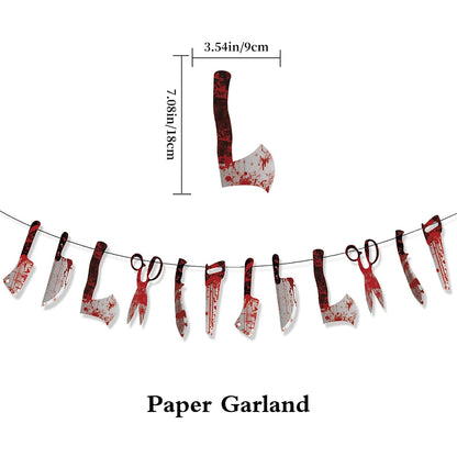 Girlanda Halloween z papieru – zakrwawione noże i dekoracje w stylu horroru