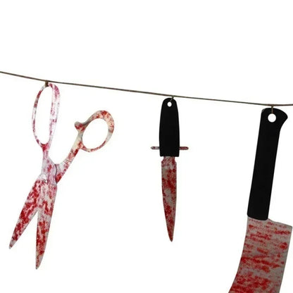 Girland Halloween z Zakrwawionymi Bronią – Dekoracja Domu Strachu, Baru i Imprezy