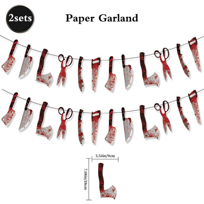Girlanda Halloween z papieru – zakrwawione noże i dekoracje w stylu horroru