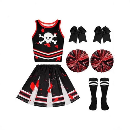 Kostium Halloween Cheerleaderka Zombie – Sukienka z Nadrukiem dla Dziewczynek 100–150 cm