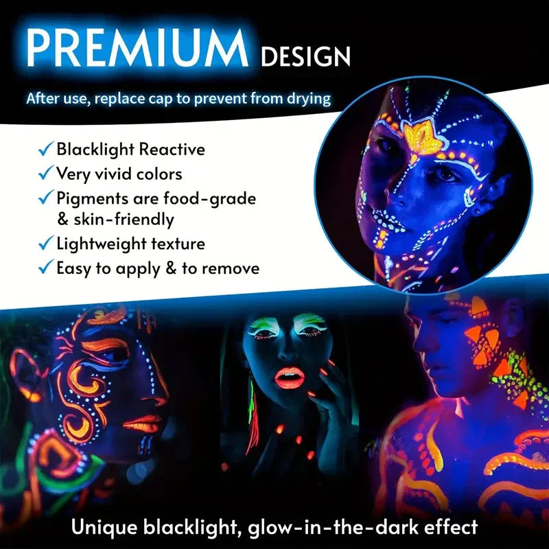 Kredki UV do Malowania Twarzy Neon – Zestaw 6 lub 12 szt., świecące w UV