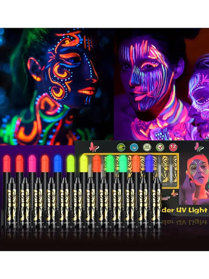 Kredki UV do Malowania Twarzy Neon – Zestaw 6 lub 12 szt., świecące w UV