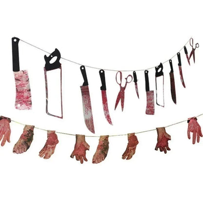 Girland Halloween z Zakrwawionymi Bronią – Dekoracja Domu Strachu, Baru i Imprezy