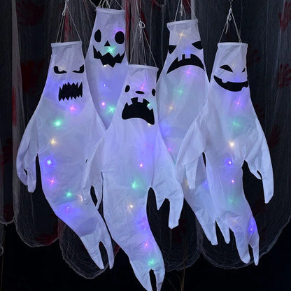 Wiszący Duch Halloween LED – Świecąca Ozdoba na Zewnątrz i Do Domu, 4 Warianty