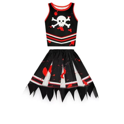 Kostium Halloween Cheerleaderka Zombie – Sukienka z Nadrukiem dla Dziewczynek 100–150 cm