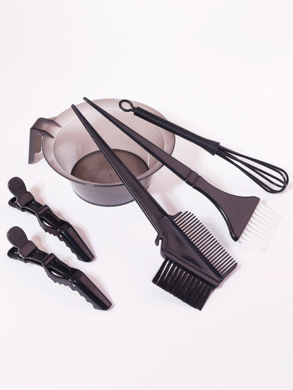 Zestaw 6 szt. do farbowania włosów w salonie - miska, pędzelek, mieszadło do koloru, klips