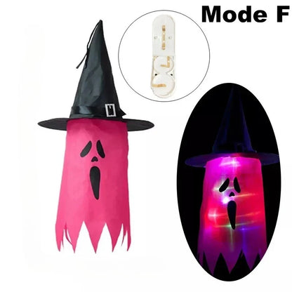 Świecący Kapelusz Czarownicy Halloween – Wisząca Latarnia do Ogrodu i Domu