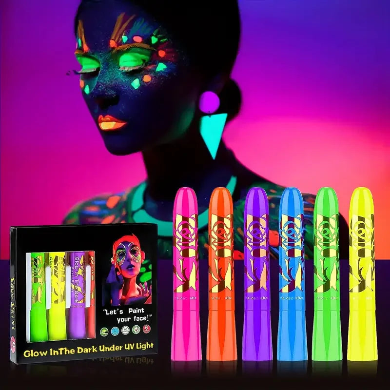 Kredki UV do Malowania Twarzy Neon – Zestaw 6 lub 12 szt., świecące w UV