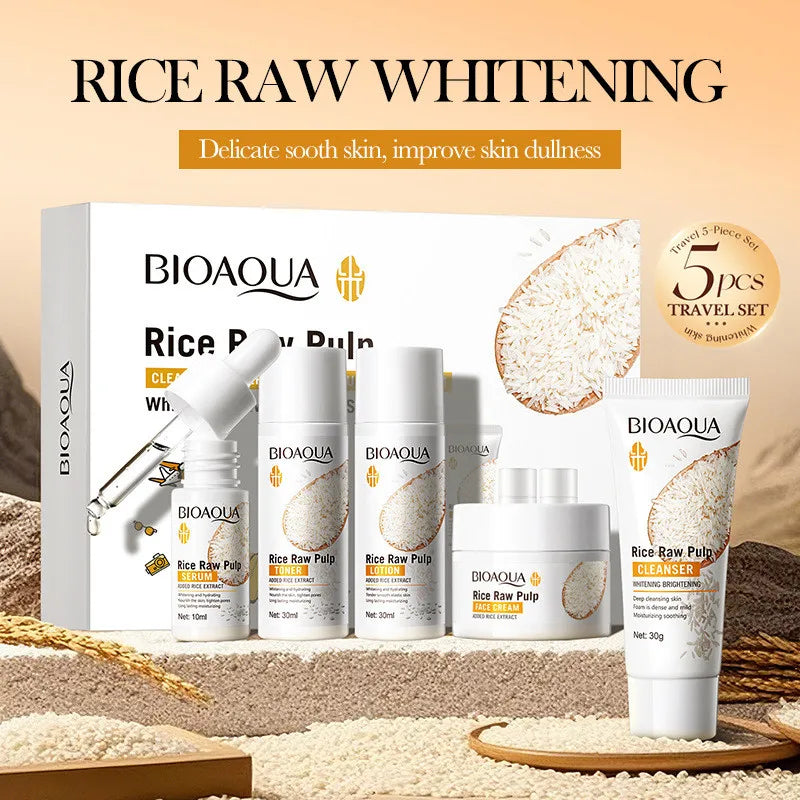 BIOAOUA Rice – zestaw do pielęgnacji twarzy, 5 elementów