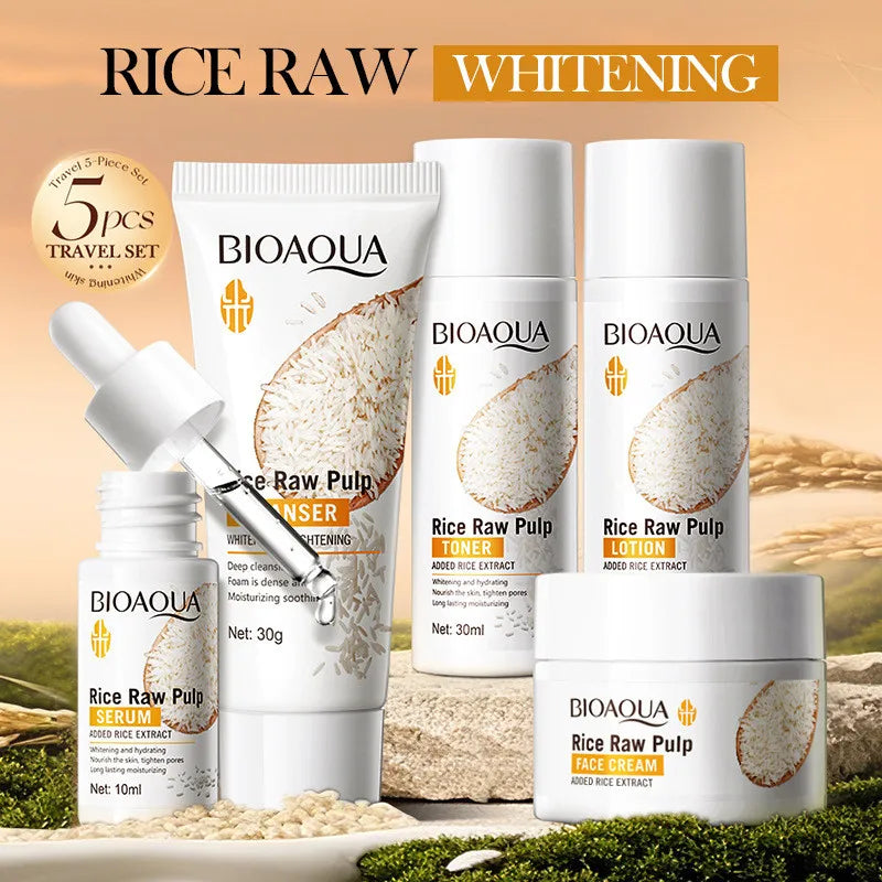 BIOAOUA Rice – zestaw do pielęgnacji twarzy, 5 elementów