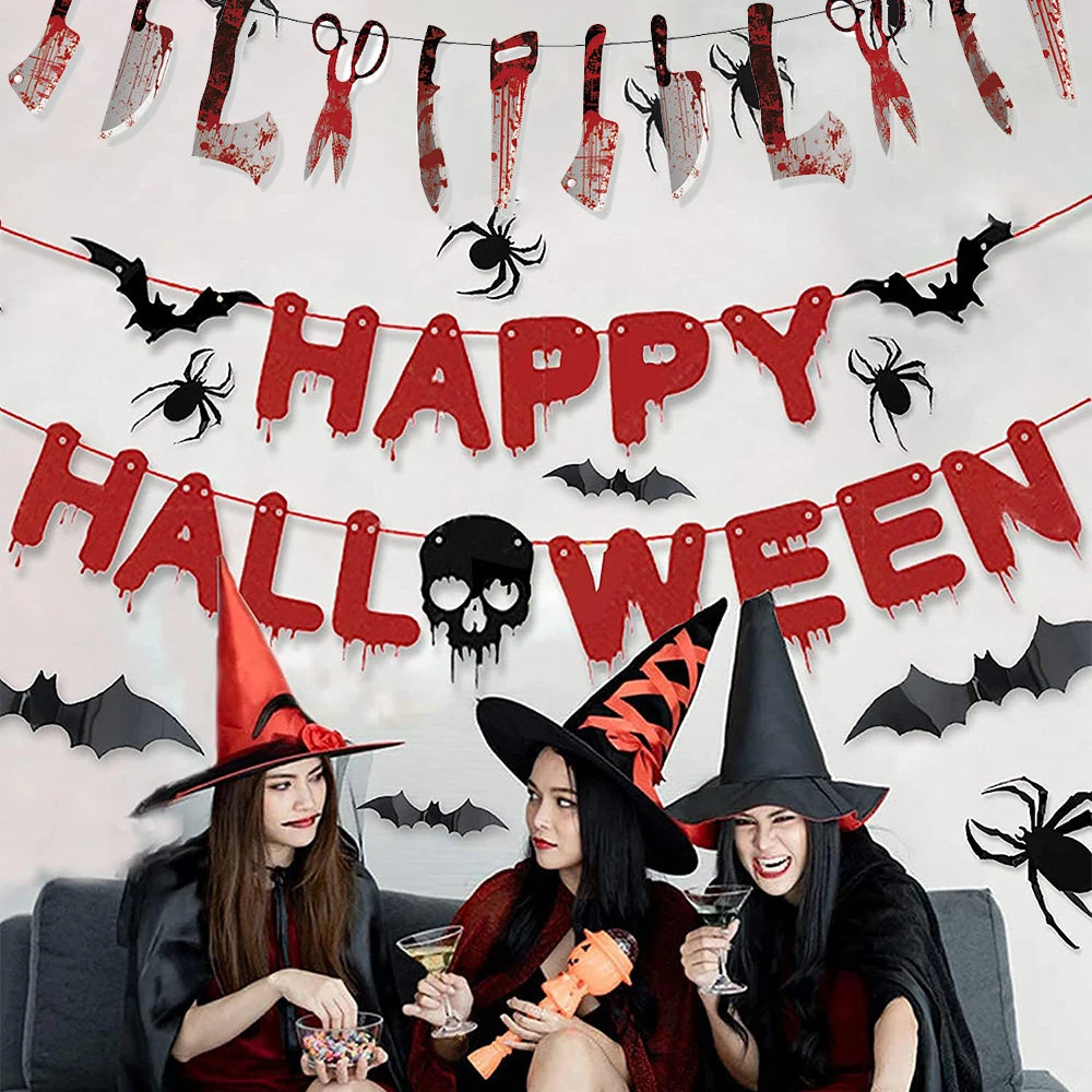 Girlanda Halloween z papieru – zakrwawione noże i dekoracje w stylu horroru