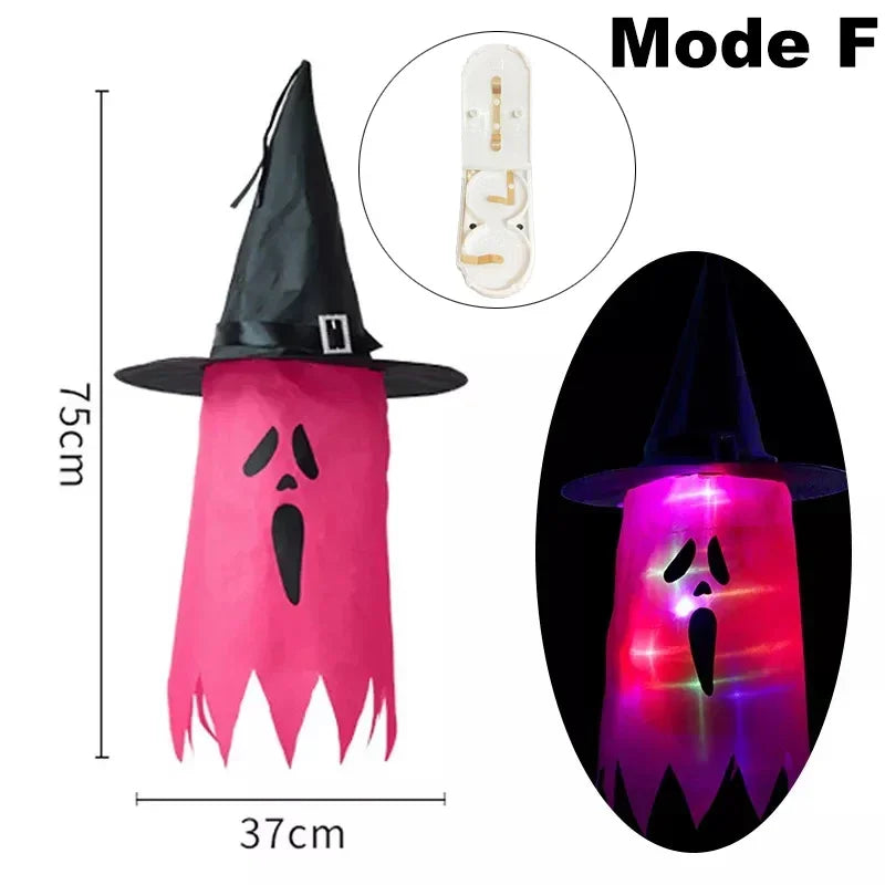 Świecący Kapelusz Czarownicy Halloween – Wisząca Latarnia do Ogrodu i Domu
