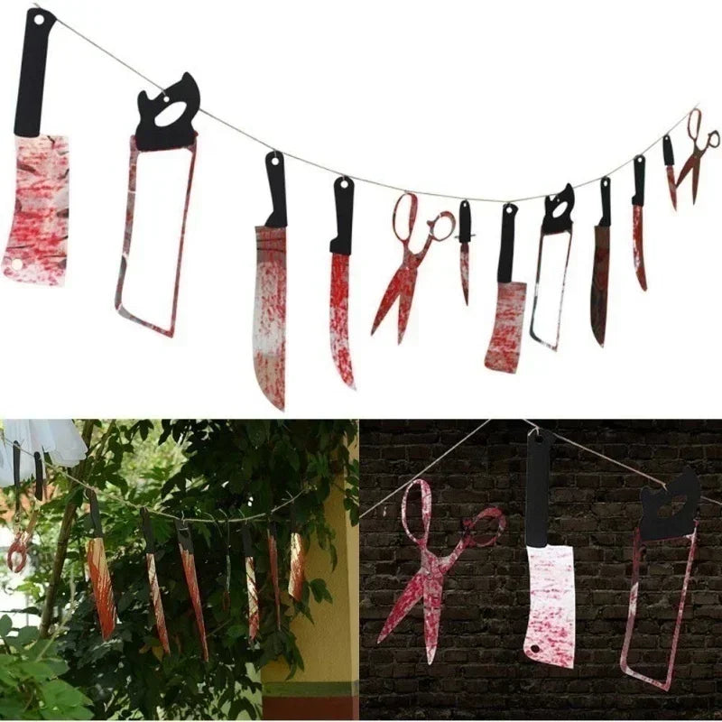 Girland Halloween z Zakrwawionymi Bronią – Dekoracja Domu Strachu, Baru i Imprezy