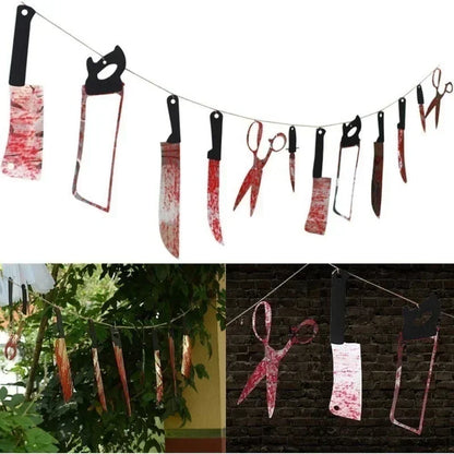 Girland Halloween z Zakrwawionymi Bronią – Dekoracja Domu Strachu, Baru i Imprezy
