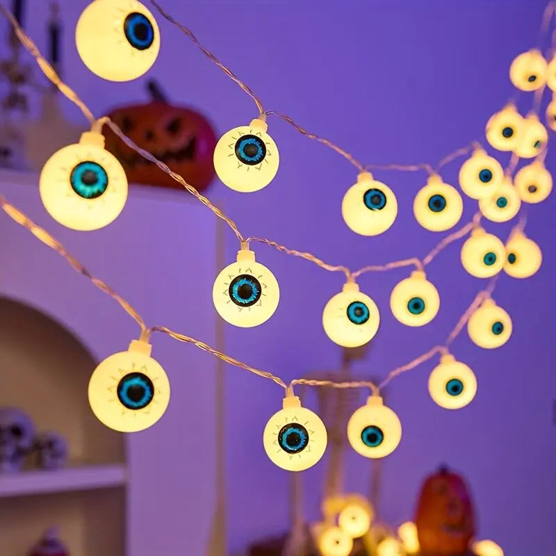 Lampki LED Halloween z Gałkami Ocznymi – Świecący Girland na Baterie 1,5m / 3m