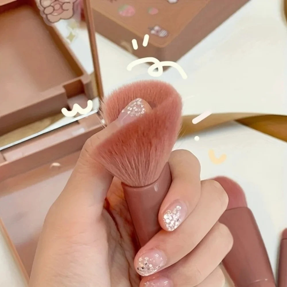 Podróżny zestaw pędzli do makijażu z lusterkiem – 5 sztuk