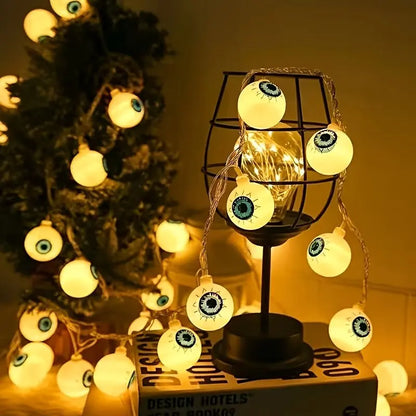 Lampki LED Halloween z Gałkami Ocznymi – Świecący Girland na Baterie 1,5m / 3m